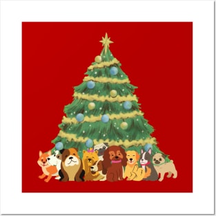 Christmas Tree with Dogs Posters and Art